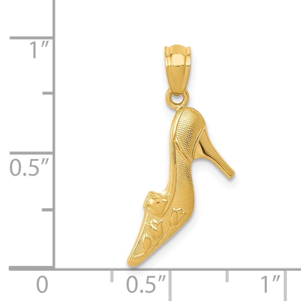 14k Yellow Gold Tulip High Heel Shoe Charm Pendant