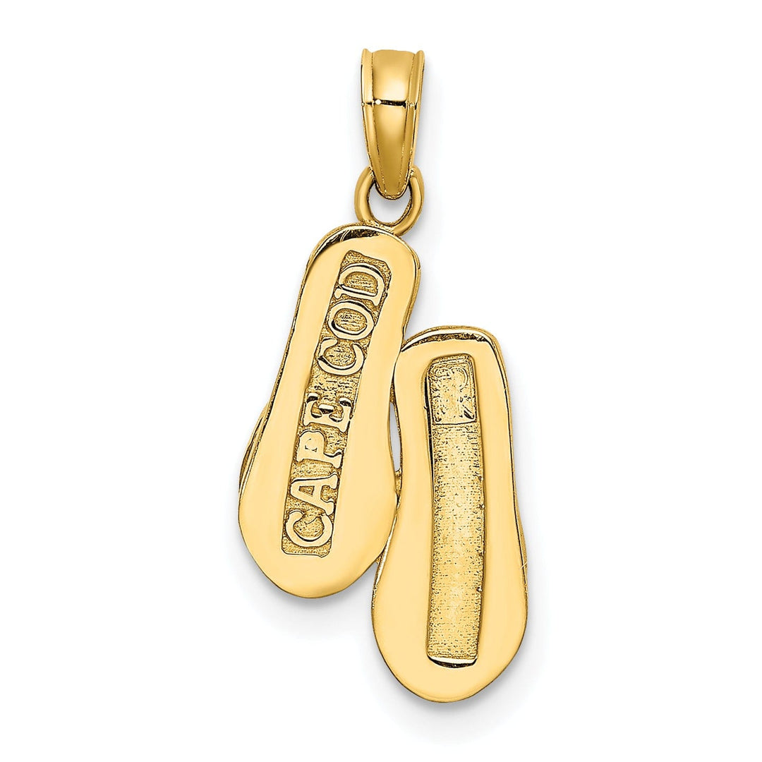 14k Yellow Gold Polished Textured Finish Reversible 3-Dimensional CAPE COD Double Flip-Flop Sandles Charm Pendant