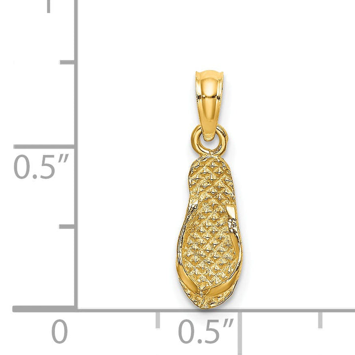 14k Yellow Gold Polished Textured Finish 3-Dimensional Reversible CAPTIVA Single Flip-Flop Sandle Charm Pendant