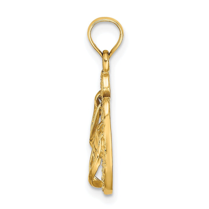 14k Yellow Gold Polished Textured Finish 3-Dimensional FORT MYERS, FLORIDA Double Flip-Flop Sandles Charm Pendant