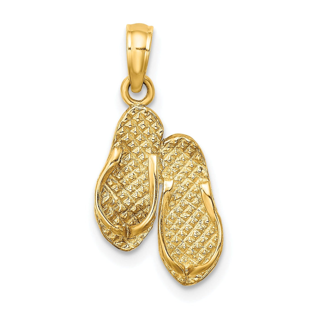 14k Yellow Gold Polished Textured Finish 3-Dimensional FORT MYERS, FLORIDA Double Flip-Flop Sandles Charm Pendant