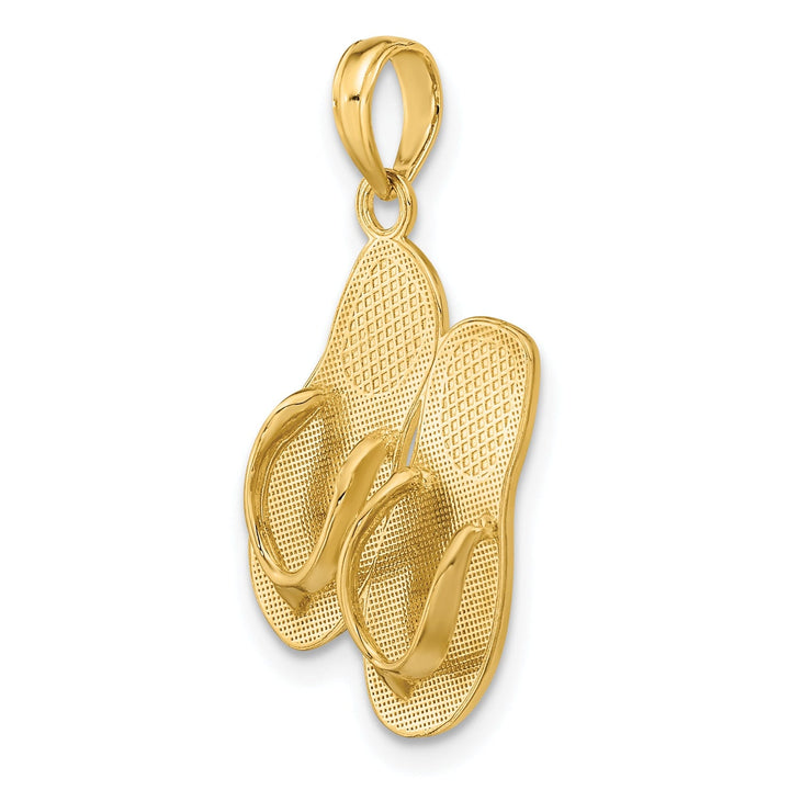 14k Yellow Gold Polished Textured Finish 3-Dimensional HAWAII ALOHA Double Flip-Flop Sandle Charm Pendant