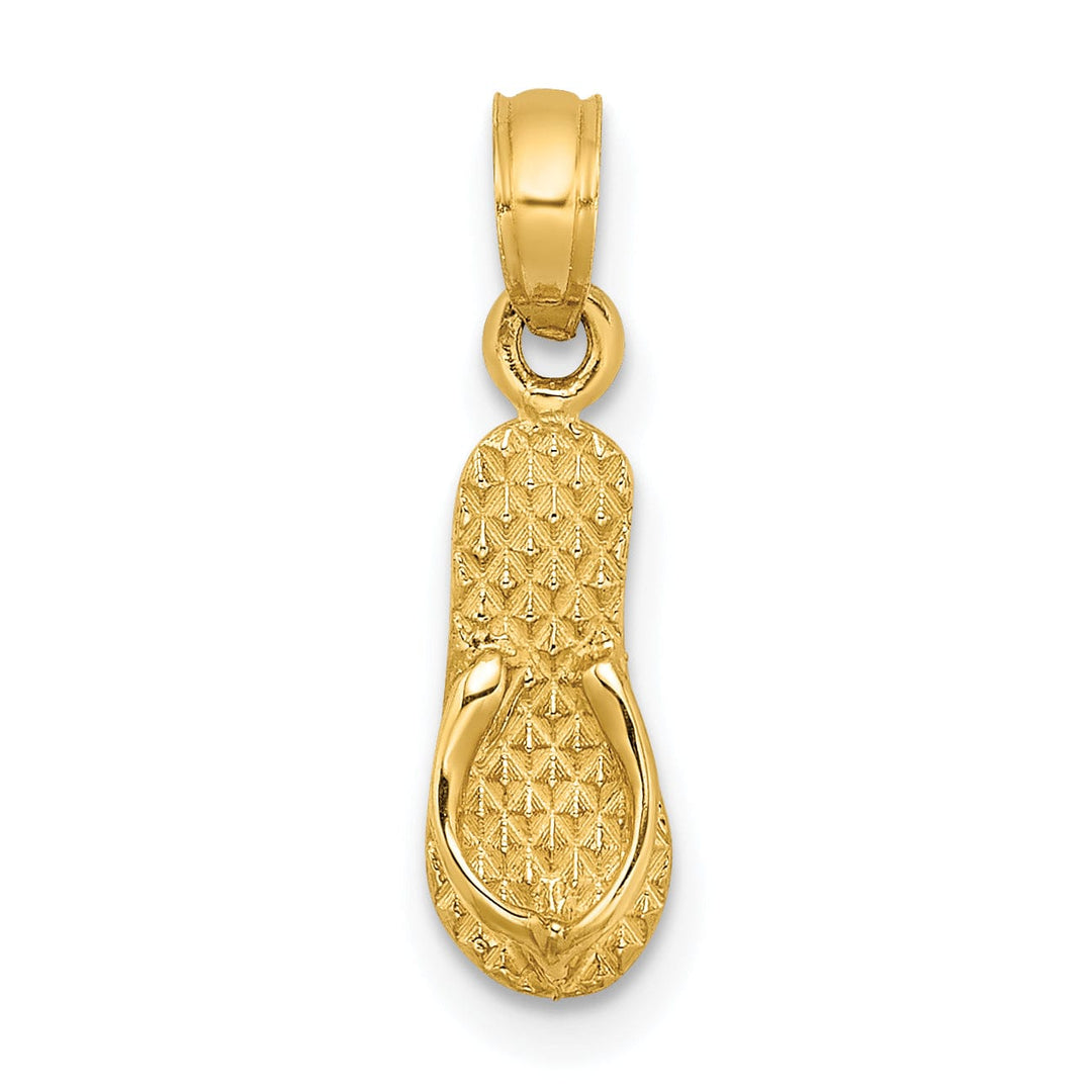 14k Yellow Gold Polished Textured Finish 3-Dimensional MYRTLE BEACH Single Flip-Flop Sandle Charm Pendant