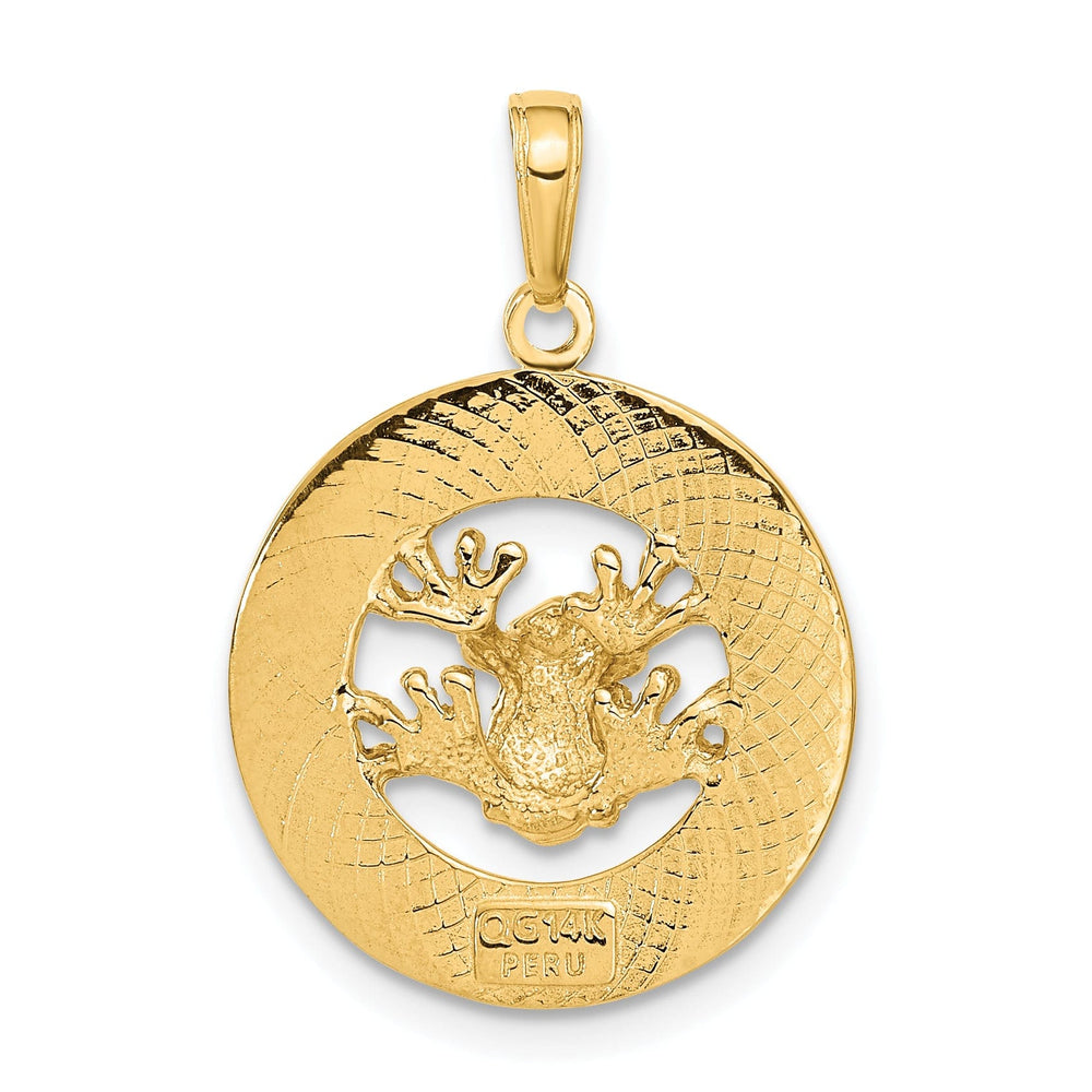 14k Yellow Gold Polished Finish PUERTO RICO with Frog in Circle Design Pendant