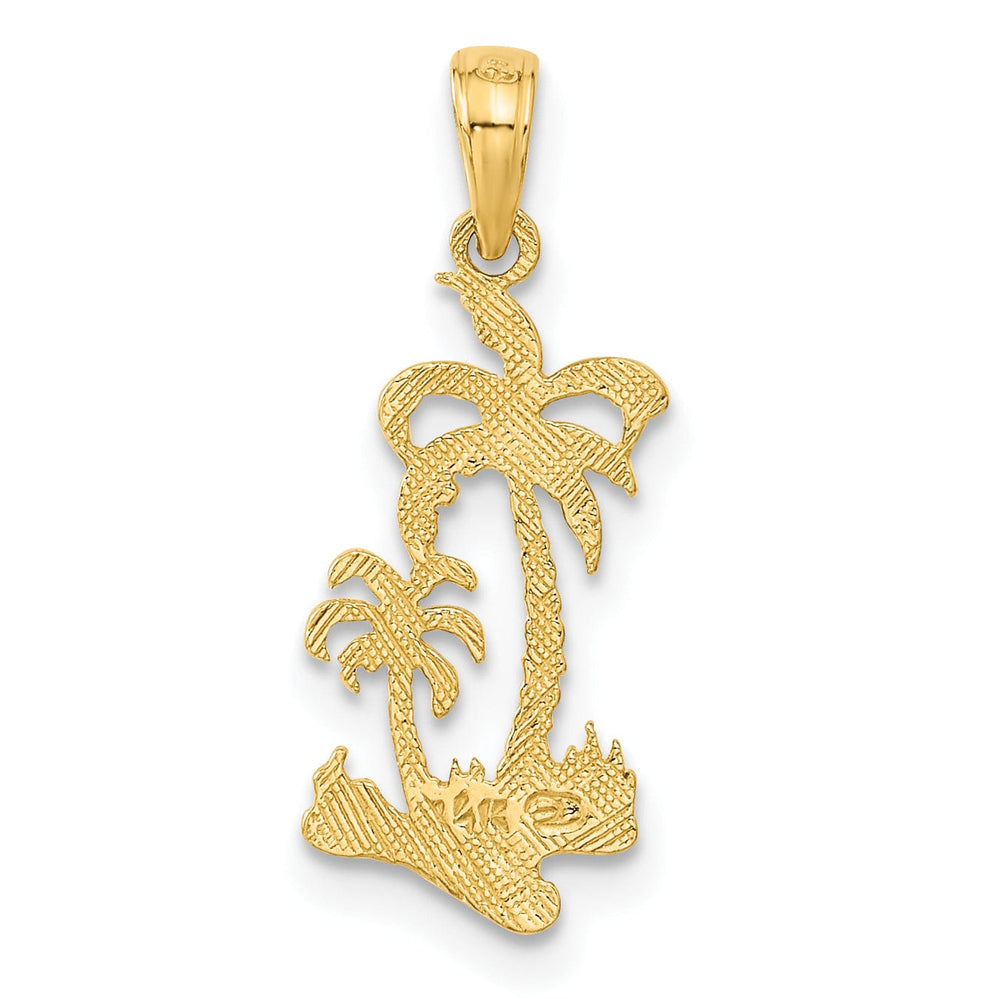 14k Yellow Gold Solid Textured Polished Finish Double Palm Trees CharmPendant