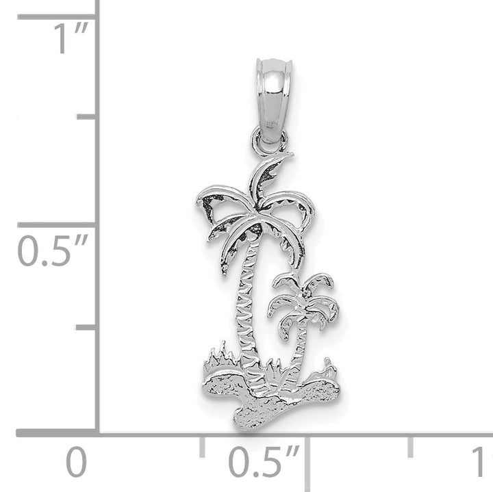 14k White Gold Solid Textured Polished Finish Double Palm Trees CharmPendant