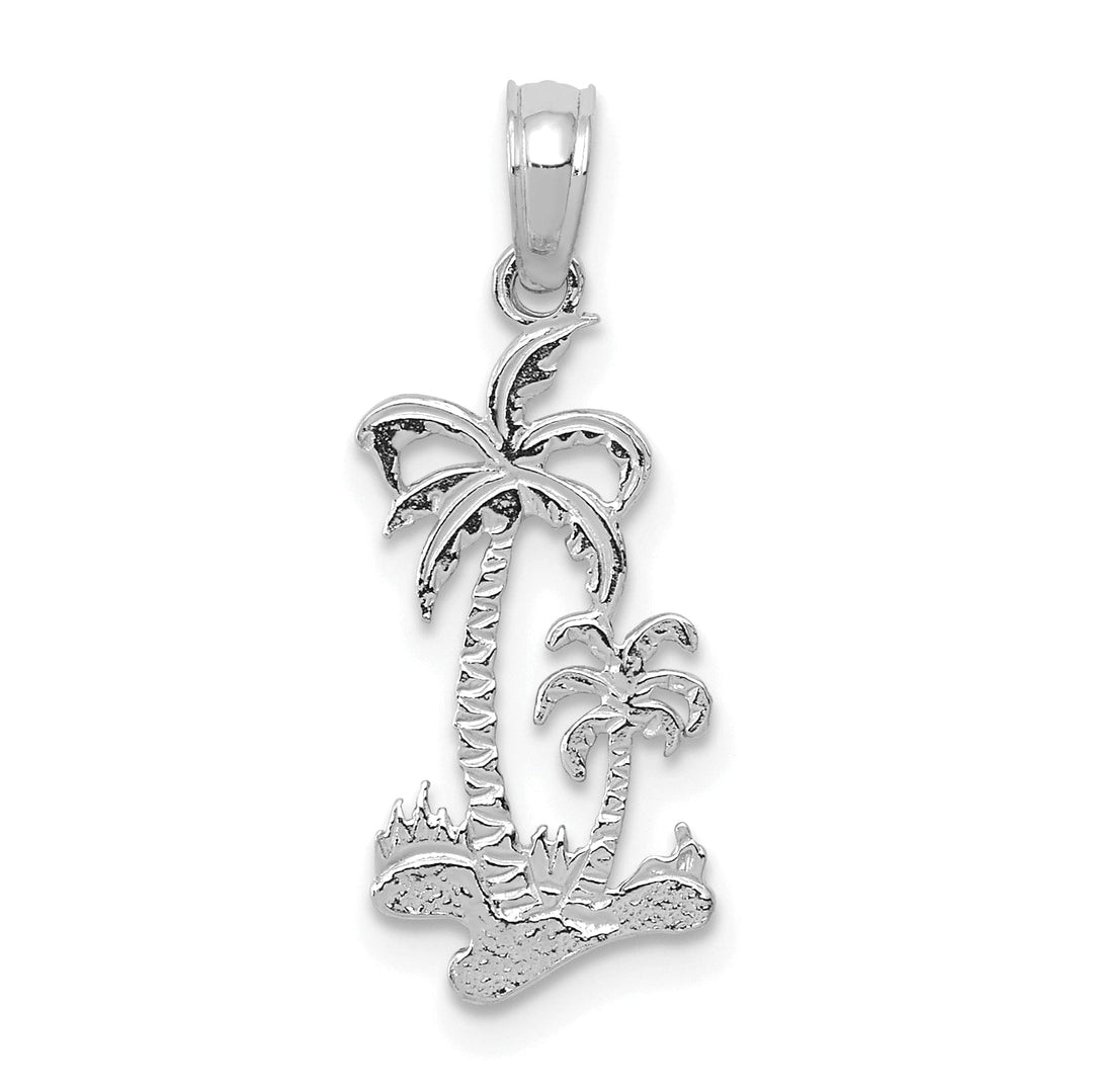 14k White Gold Solid Textured Polished Finish Double Palm Trees CharmPendant