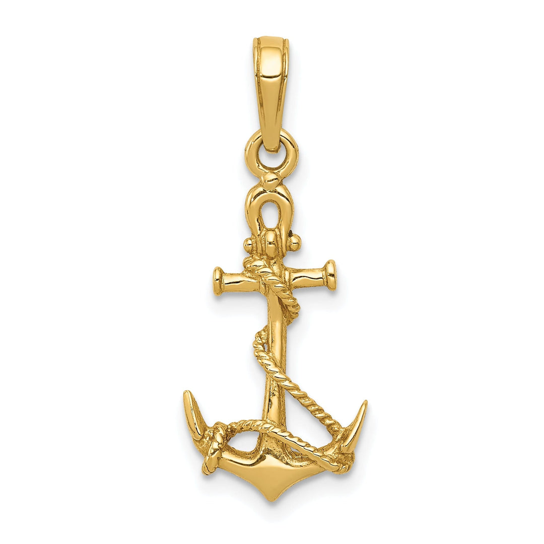 14k Yellow Gold 3-D Anchor Shackle Rope Pendant