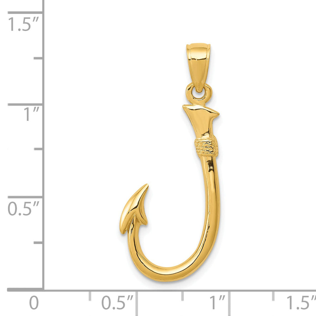 14k Yellow Gold 3-D Fishing Hook Pendant