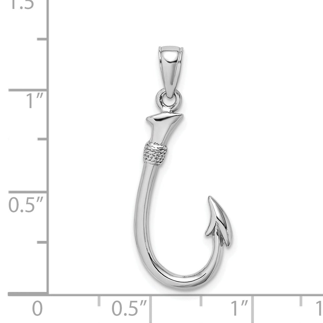 14k White Gold Polished Finish Solid 3-Dimensional Fishing Hook Charm Pendant