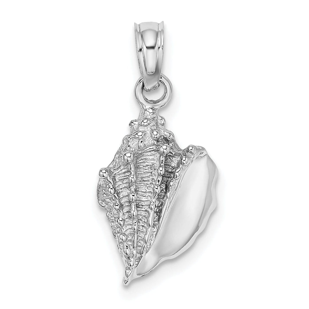 14k White Gold Solid Textured Polished Finish Mens Conch Shell Charm Pendant