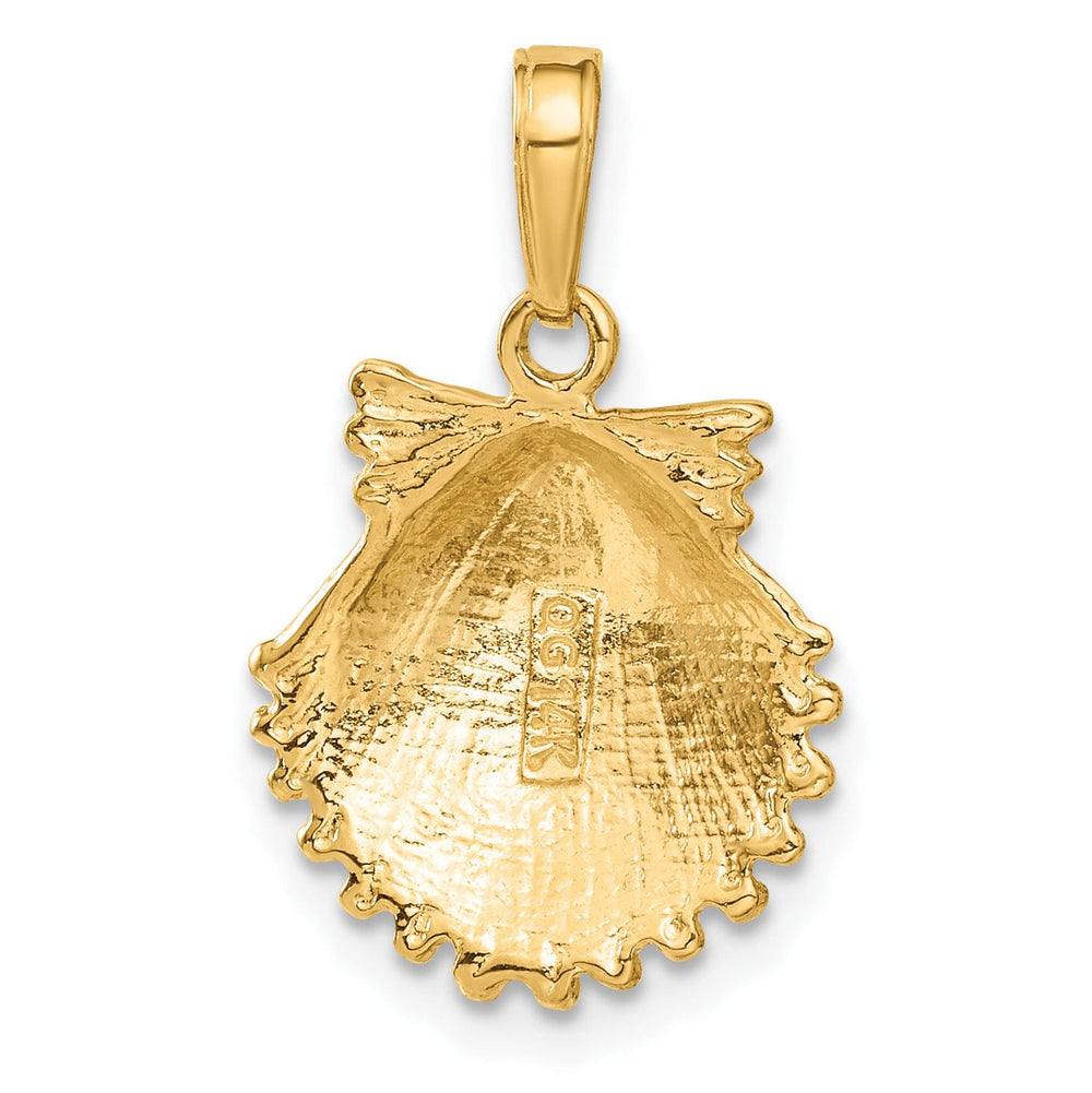 14k Yellow Gold Solid Polished Textured Finish Scallop Shell Charm Pendant
