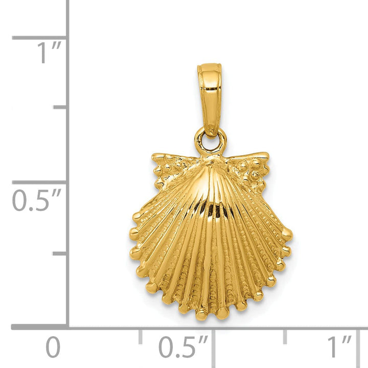 14k Yellow Gold Solid Polished Textured Finish Scallop Shell Charm Pendant
