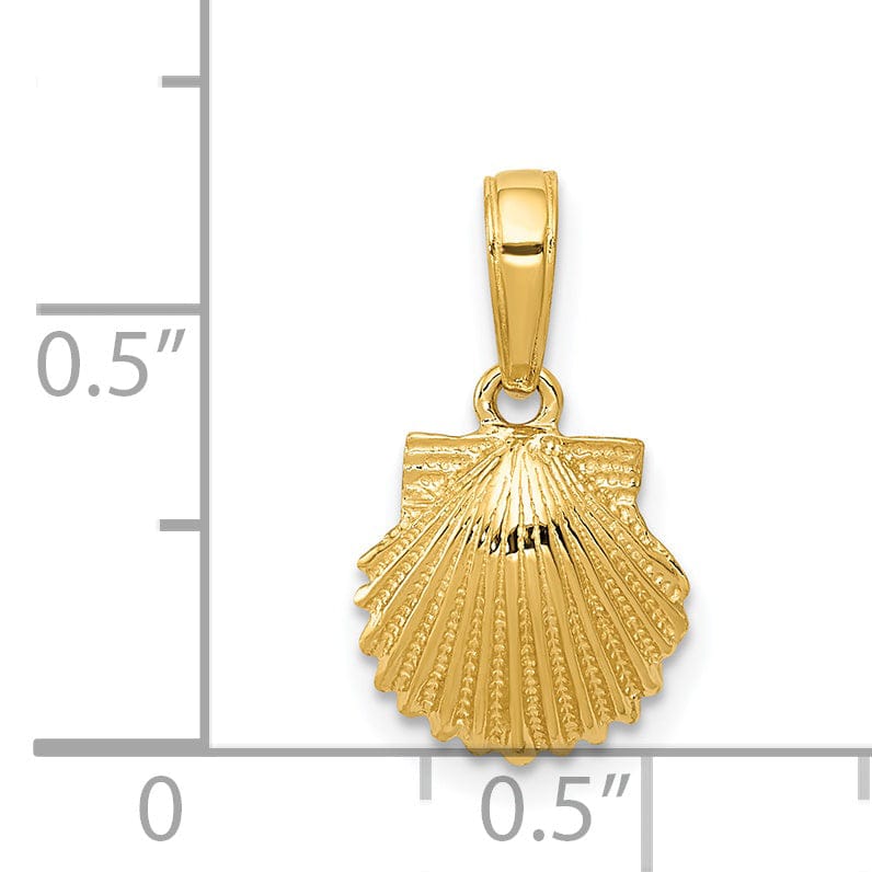 14k Yellow Gold Solid Textured Polished Finish Scallop Sea Shell Charm Pendant