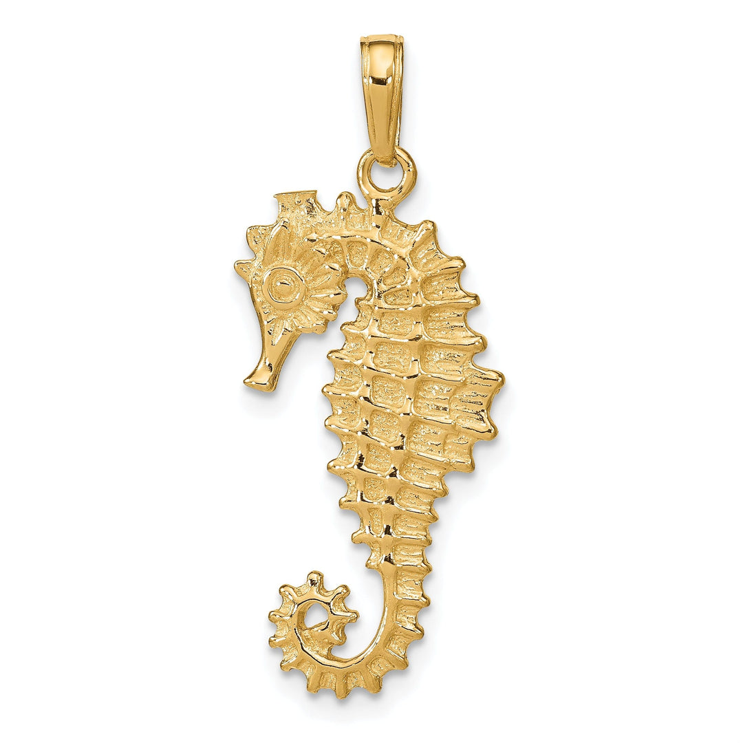 14k Yellow Gold Solid Polished Texture Finish 3-Dimensional Men's Seahorse charm Pendant