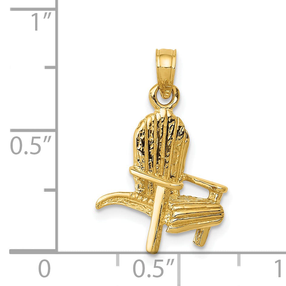 14K Yellow Gold Solid Polished Finish 3-Dimensional Adirondack Beach Chair Charm Pendant