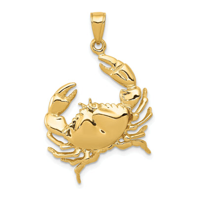 14k Yellow Gold Solid Polished Finish Stone Crab with Claw Extended Charm Pendant