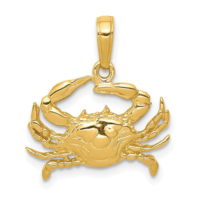 14k Yellow Gold Polished Finish Solid Blue Claw Crab Charm Pendant