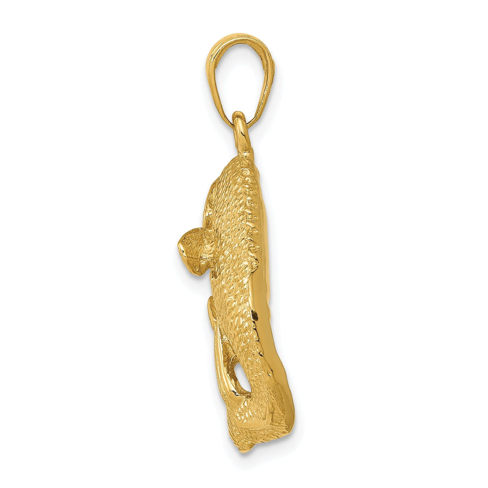 14k Yellow Gold Polished Textured Finish Solid Bass Fish Jumping Charm Pendant