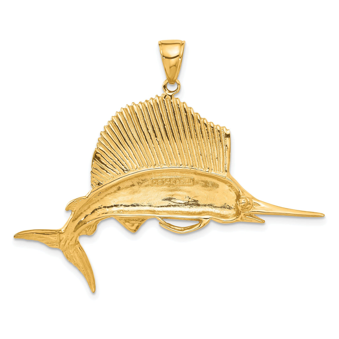14k Yellow Gold Solid Textured Polished Finish Sailfish Charm Pendant