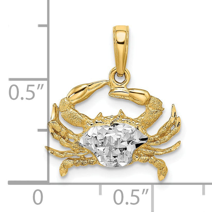 14k Yellow Gold WhiteRhodium Diamond Cut Polished Finish Solid Blue Claw Crab Charm Pendant