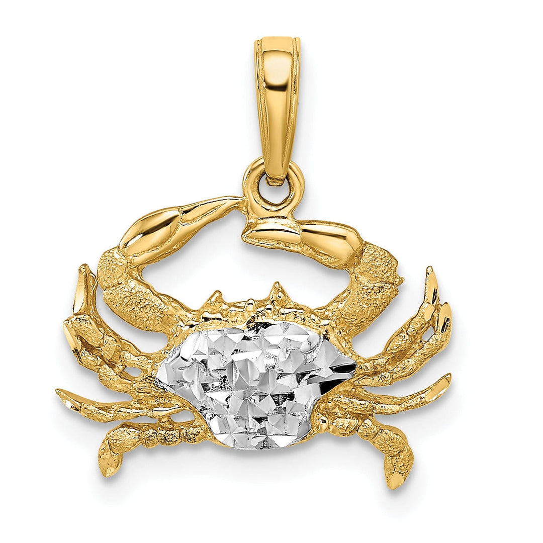 14k Yellow Gold WhiteRhodium Diamond Cut Polished Finish Solid Blue Claw Crab Charm Pendant