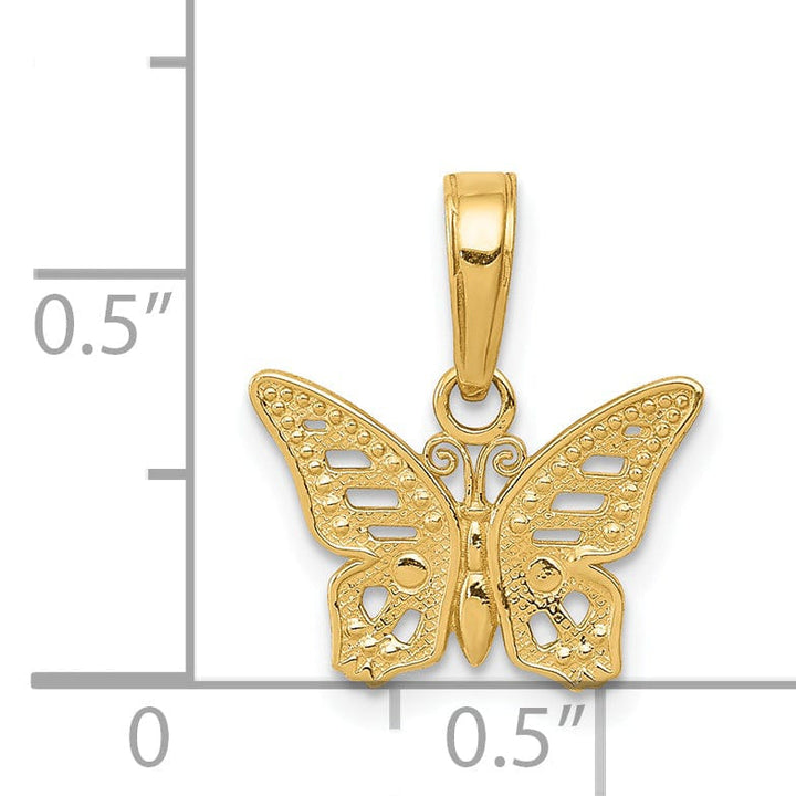 14k Yellow Gold Solid Open Back Casted Polished Finish Cut-Out Butterfly Charm Pendant