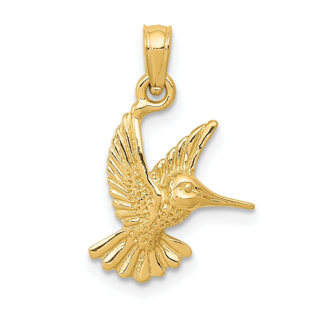 14k Yellow Gold Open Back Solid Polished Finish Flying Hummingbird Charm Pendant