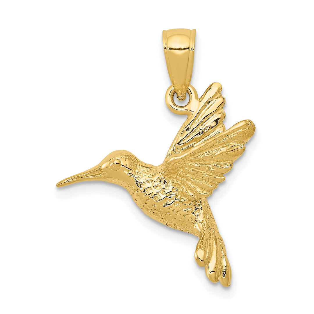 14k Yellow Gold Soild Textured Polished Finish Open Back Hummingbird Charm Pendant