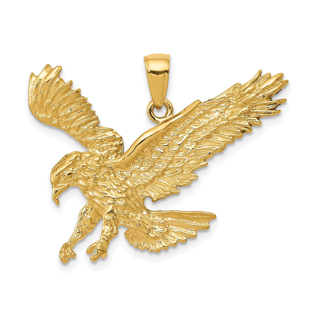 14k Yellow Gold Solid Polished Finish Eagle Landing Men's Pendant