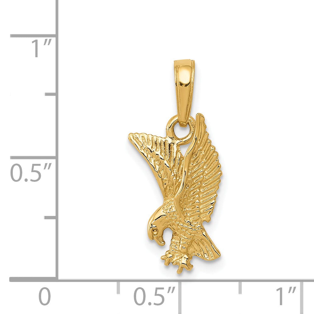 14k Yellow Gold Solid Texture Polished Finish Mens Eagle Pendant