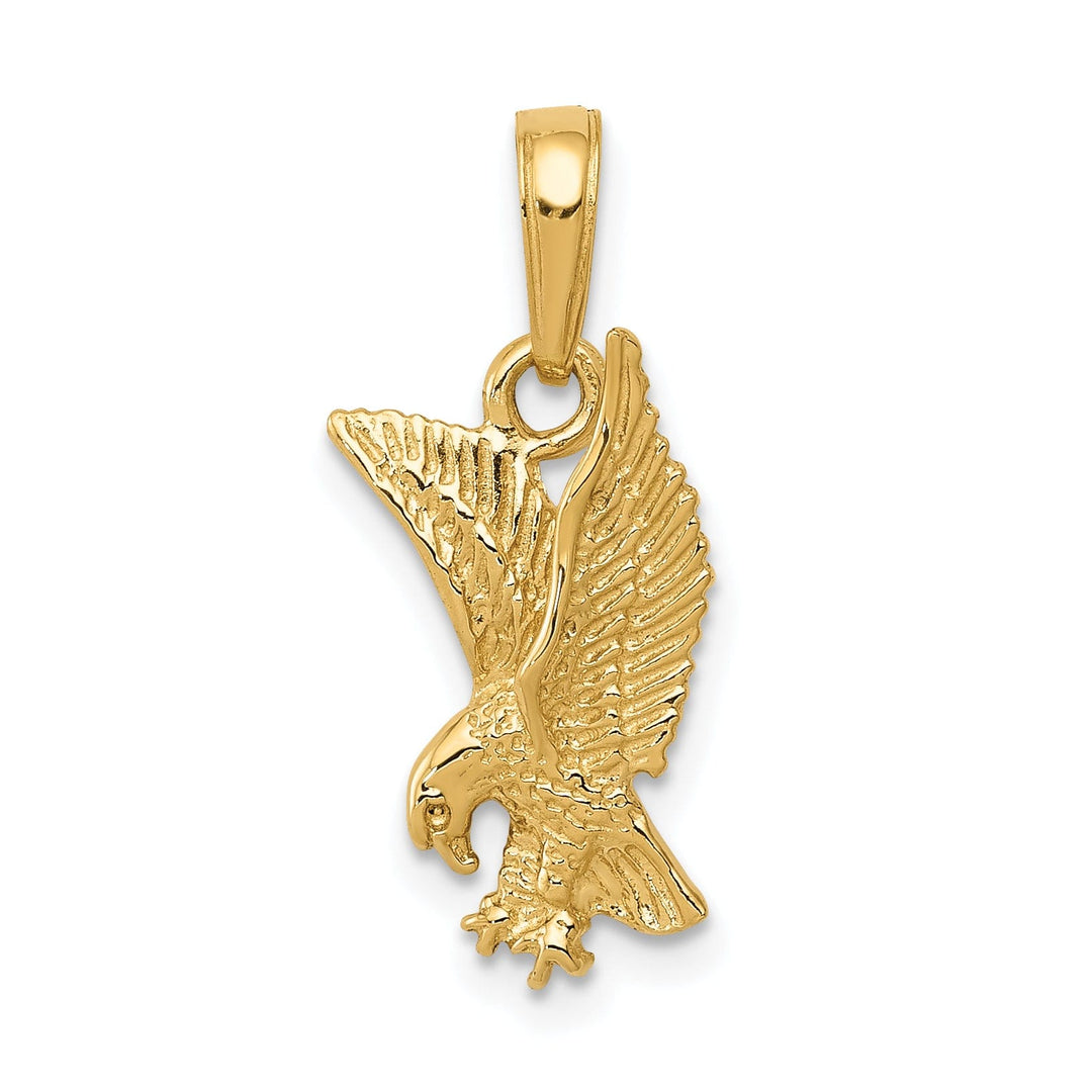 14k Yellow Gold Solid Texture Polished Finish Mens Eagle Pendant