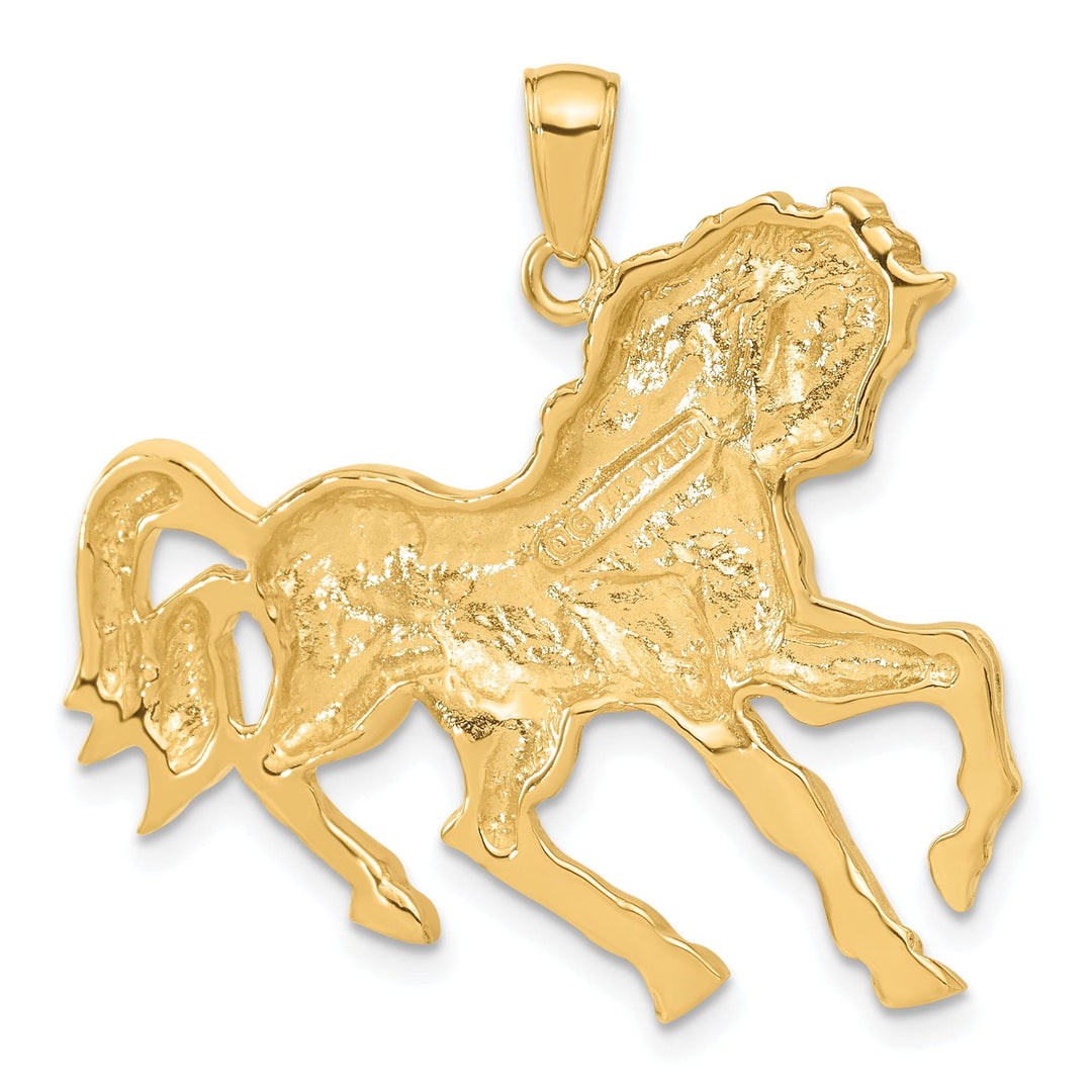 14k Yellow Gold Open Back Solid Polished Finish Horse Galloping Mens Charm Pendant