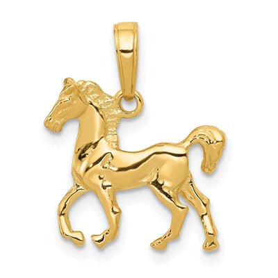 14k Yellow Gold Solid Polished Finish Horse Standing Mens Charm Pendant