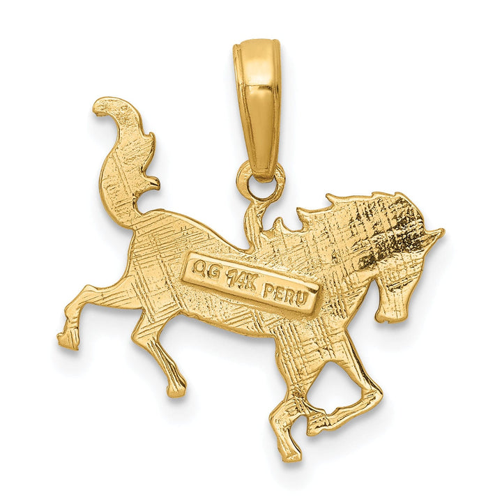 14k Yellow Gold Solid Polished Texture Finish Horse Mens Charm Pendant