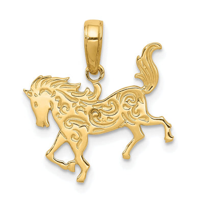 14k Yellow Gold Solid Polished Texture Finish Horse Mens Charm Pendant