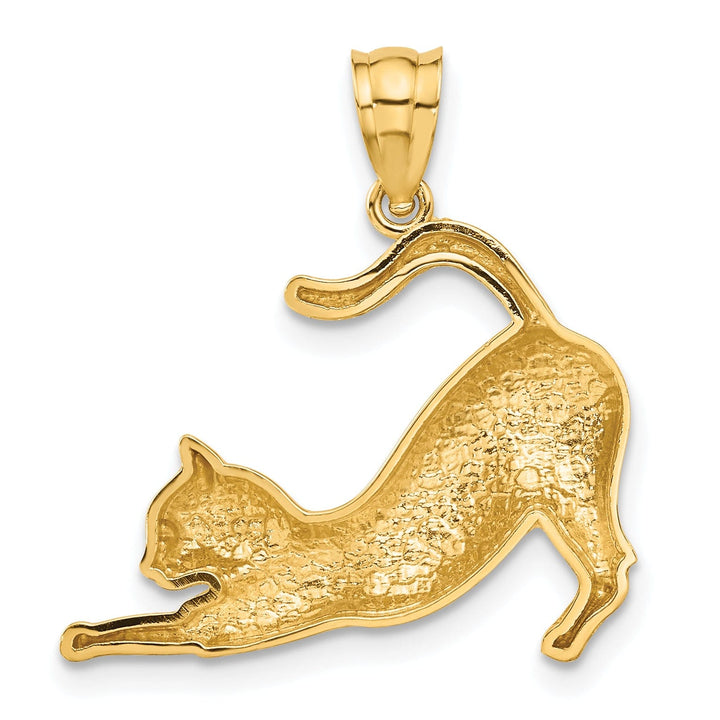 14k Yellow Gold Solid Polished Finish Cat Stretching Charm Pendant