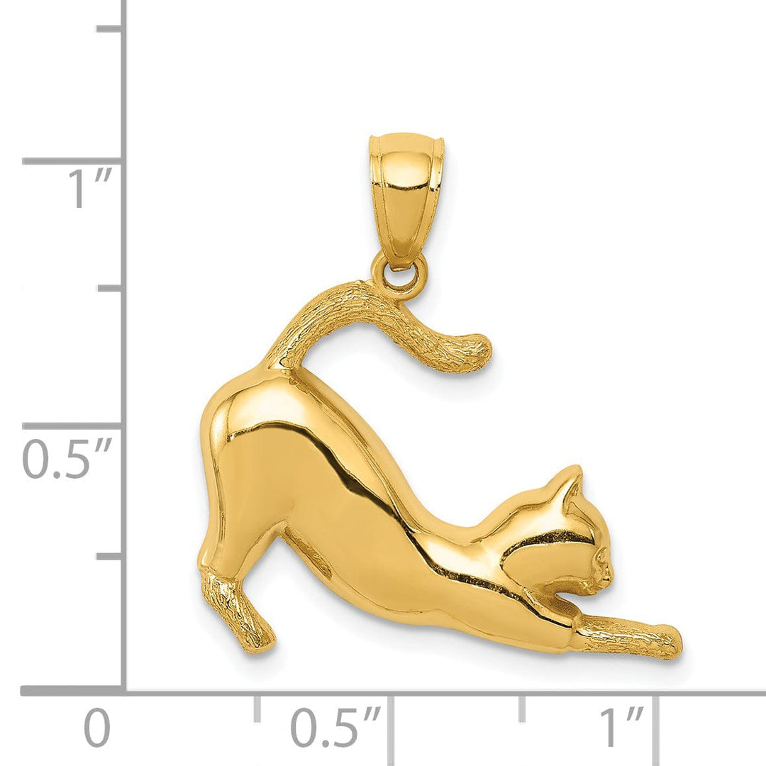 14k Yellow Gold Solid Polished Finish Cat Stretching Charm Pendant