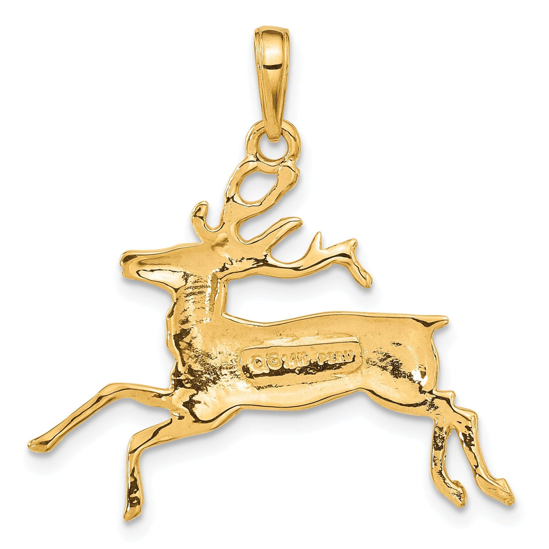 14k Yellow Gold Solid Polished Finish Deer Running Charm Pendant