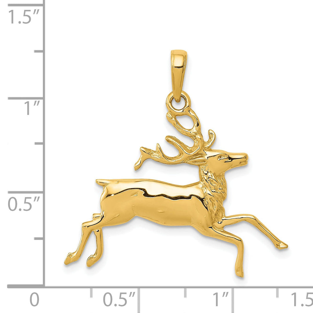 14k Yellow Gold Solid Polished Finish Deer Running Charm Pendant