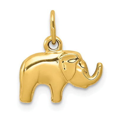 14k Yellow Gold Solid Polished Finish Elephant Charm Pendant