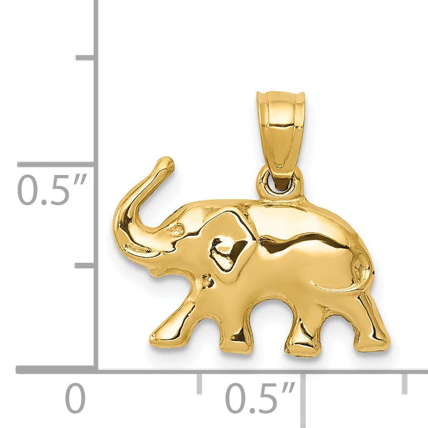 14k Yellow Gold Polished Finish 3-Dimensional Elephant Charm Pendant