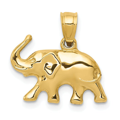 14k Yellow Gold Polished Finish 3-Dimensional Elephant Charm Pendant