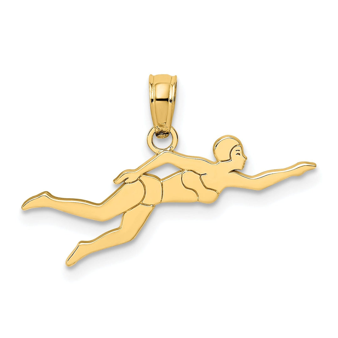 14K Yellow Gold Polished Female Swimmer Charm Pendant
