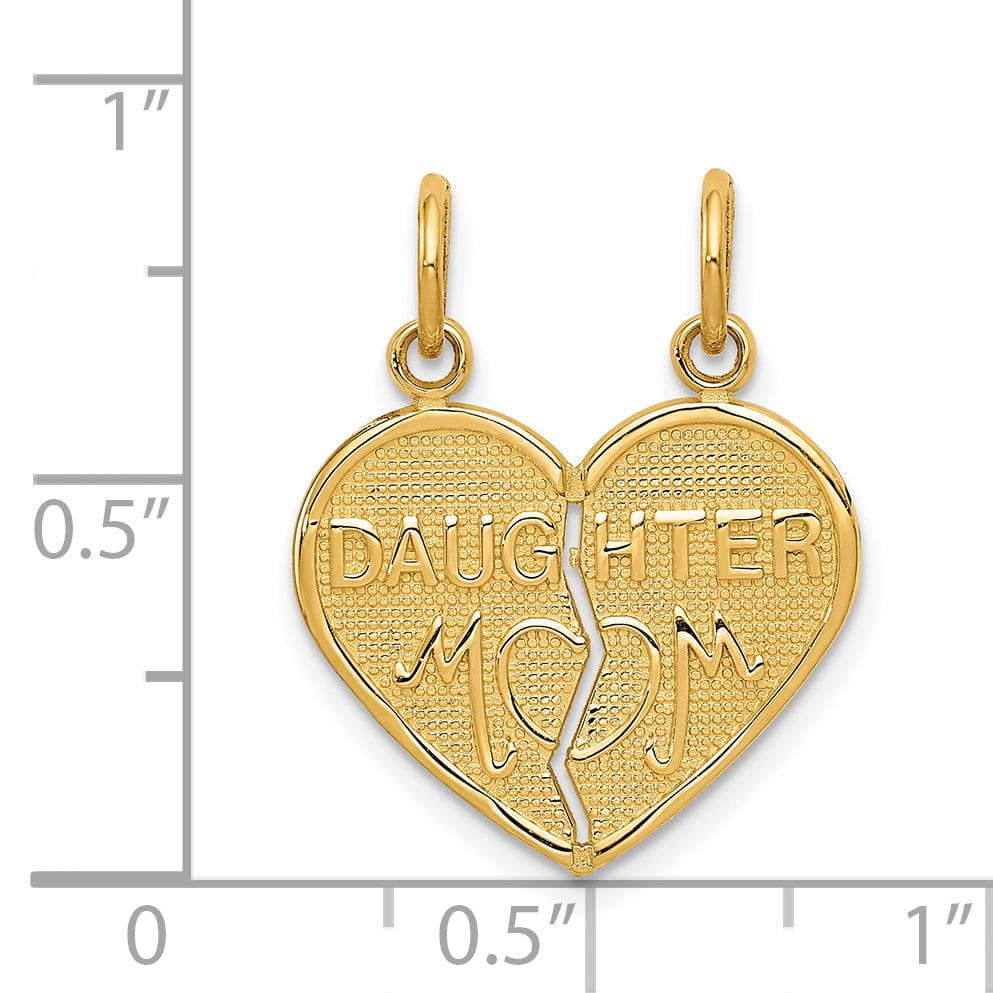 14k Yellow Gold Flat BackTextured Polished Finish Break-A-Part DAUGHTER-MOM Heart Shape Design Charm Pendant