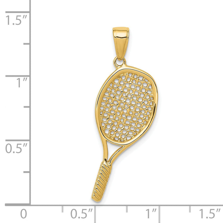 Solid 14 Yellow Gold 3-D Tennis Racquet Pendant