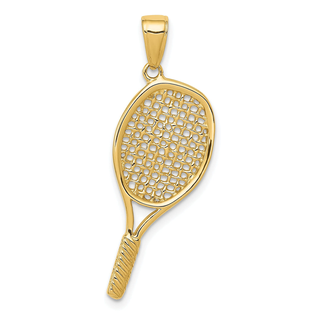 Solid 14 Yellow Gold 3-D Tennis Racquet Pendant