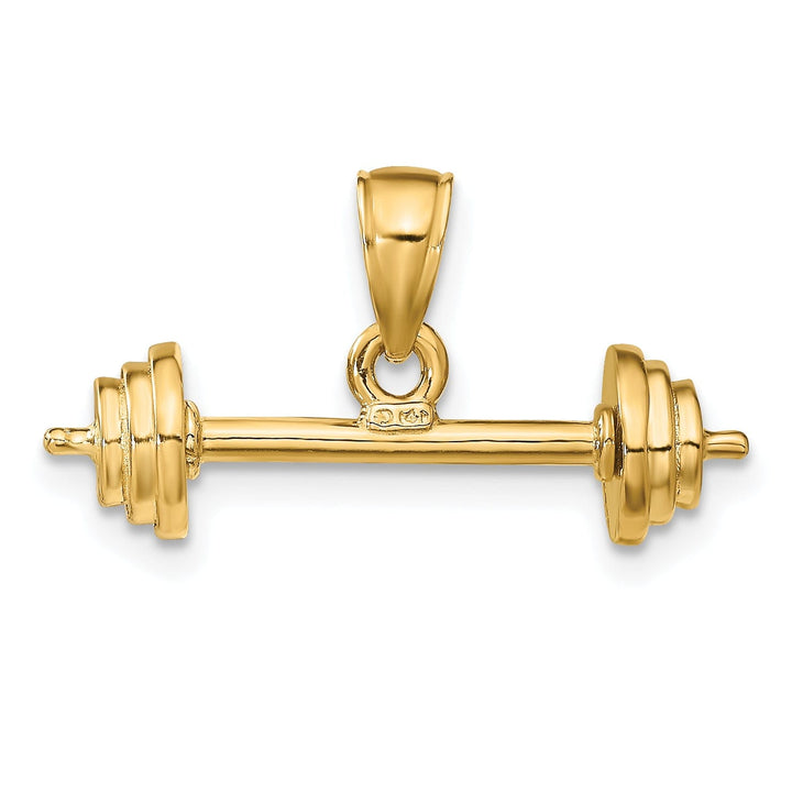 Solid 14k Yellow Gold 3 D Barbell Charm Pendant
