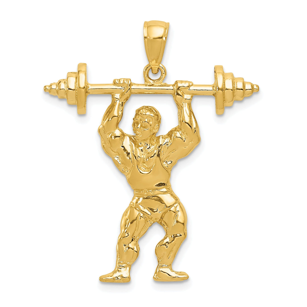 14k Yellow Gold Bodybuilder Weights Pendant