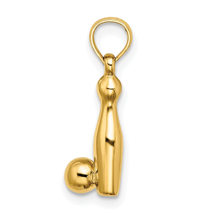 14K Yellow Gold Polished 3-D Bowling Pin and Ball Charm Pendant